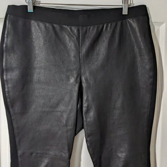 Eileen Fisher | front panel lamb leather leggings in black - Picture 6 of 12